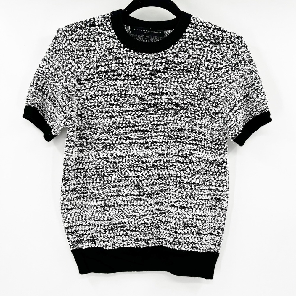 VICTORIA BECKHAM FOR TARGET Black White Boucle Knit Short Sleeve Top XS